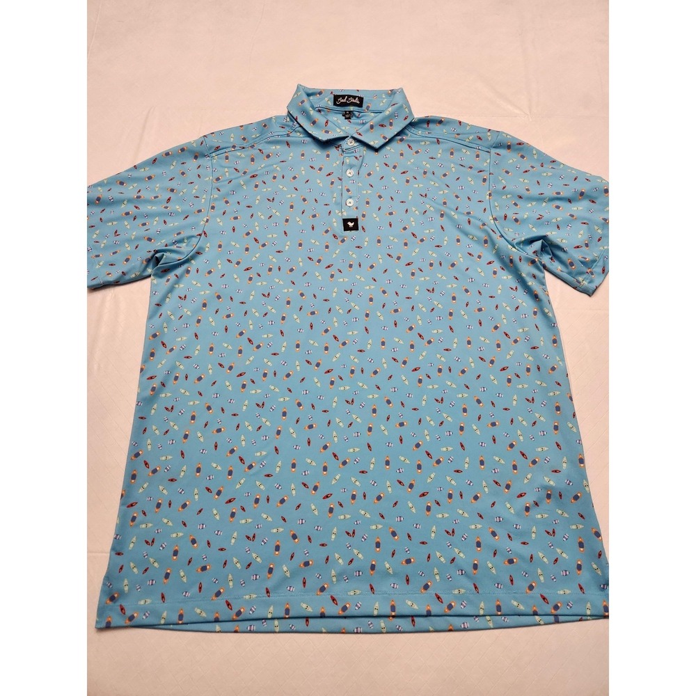 Bad Birdie Polo Shirt Mens XL Blue Boat Print Golf Performance Stretch Nautical